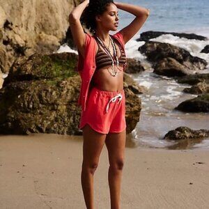 Free People So Fresh Vest Set Button Sleeveless V Neck Short S